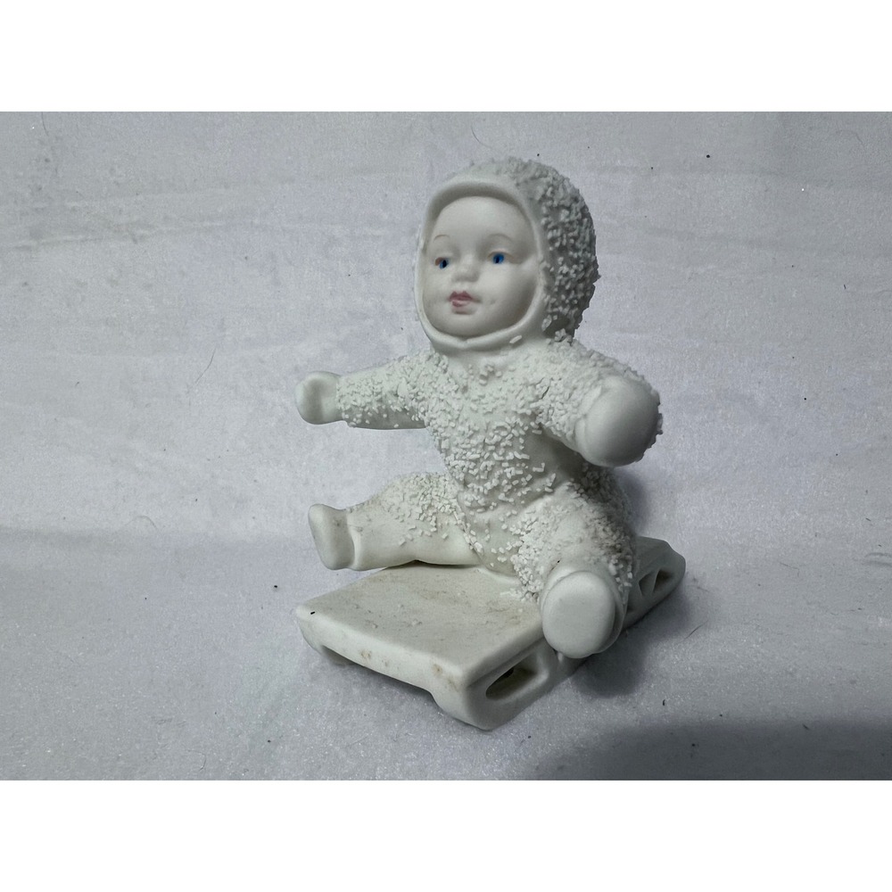 Snow Babies Sled Figurine White Porcelain Cherub Blue‎ Eyes Winter Decor